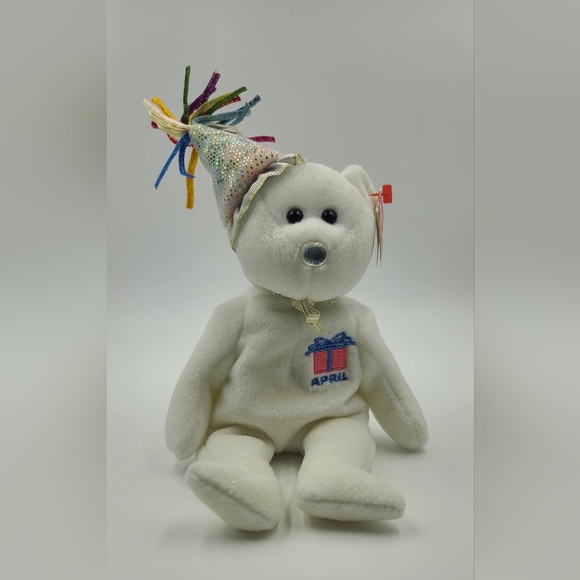 Ty BEANIE BABY - APRIL BIRTHDAY BEAR WITH HAT 2002 8.5” “MWMT” - Picture 1 of 4
